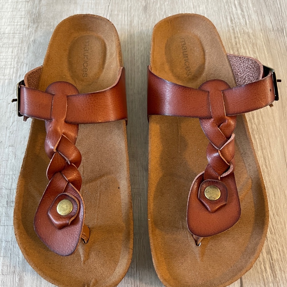Gizeh Style Cork Footbed Summer Sandals Slides Shoes Brown Womens 7